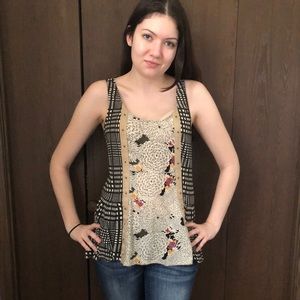 Anthro Tiny Tan Grommet Floral Silk Tank